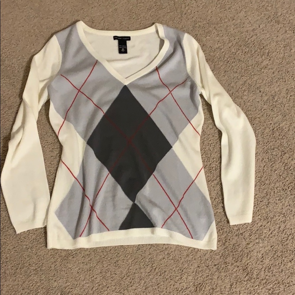 New York & Co. Cream and Gray Sweater Medium